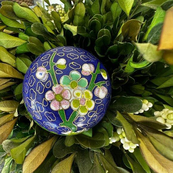 Cloisonne Cobalt Blue Floral Round Mini Trinket Jewelry Vintage Box - Picture 2 of 8